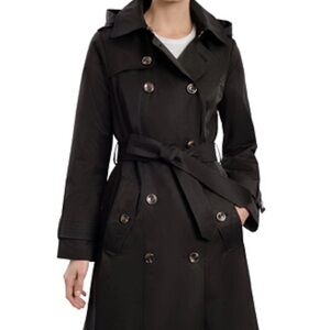 London Fog Women's Black Trench Coat with removable hood size m